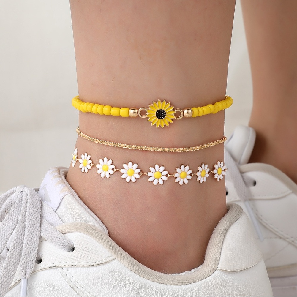 Yellow Sunflower Anklet Set